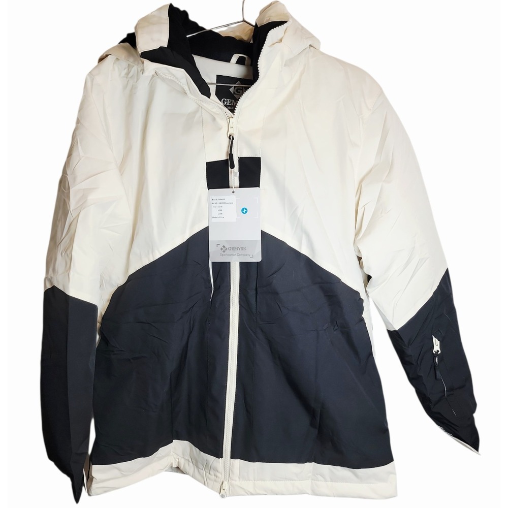 GEMYSE Ski Jacket Mens Large Hooded Winter Snow Coat Black White Insulated NWT